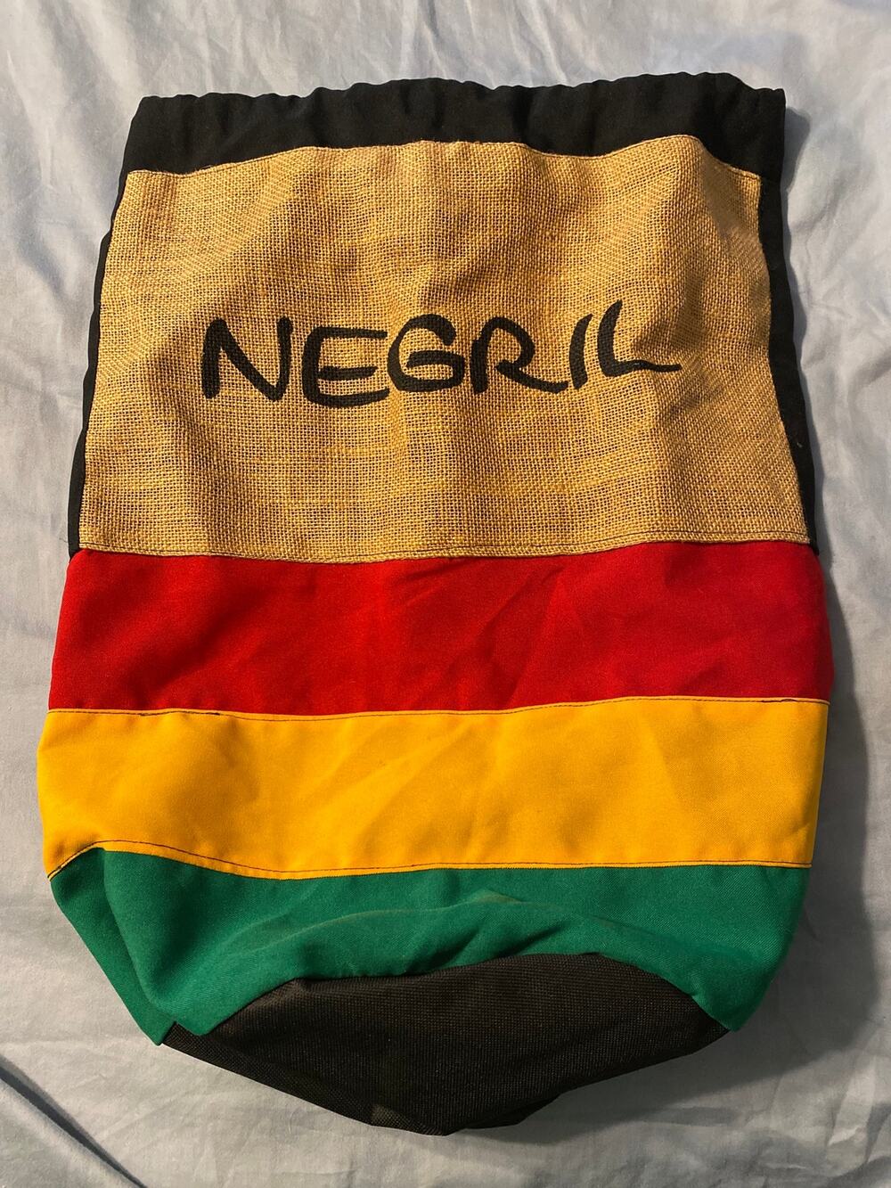 Negril Jamaica Souvenir Drawstring Backpack Bag Rasta Colors Canvas Travel Sack